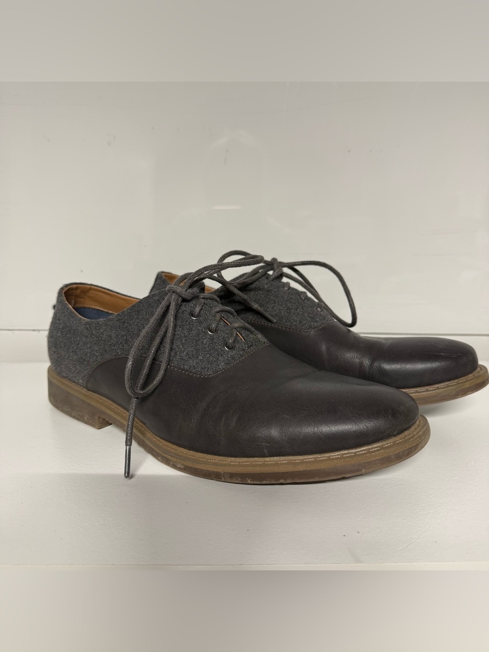 Sonoma Men's Brown and Gray Leather Wool-Trim Derby Shoes